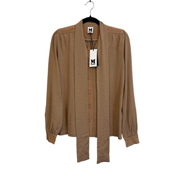Missoni Button Up Blouse 40 US S/M Brown Merino Wool Tie Neck Formal Office NWT - Picture 1 of 9